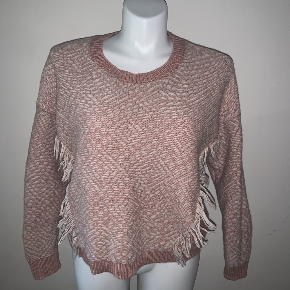 MADEWELL Women’s XL Blush Powder Pink Reverse Diamond Fringed crew neck sweater
